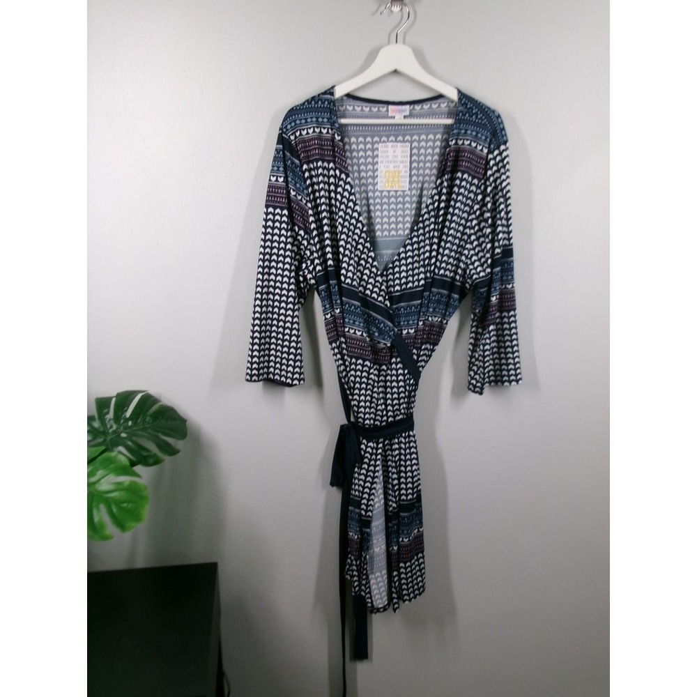 LULAROE Dress Size 3XL Michelle‎ Wrap Style Blue Geometric 3/4 Sleeve NEW - Picture 2 of 16